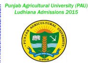 Punjab Agricultural University (PAU) Ludhiana Admissions 2015