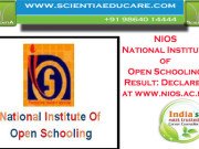 NIOS-National Institute of Open Schooling Result: Declared at www.nios.ac.in.