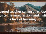 A good teacher can inspire hope, ignite the imagination, and instill a love of learning. Brad Henry